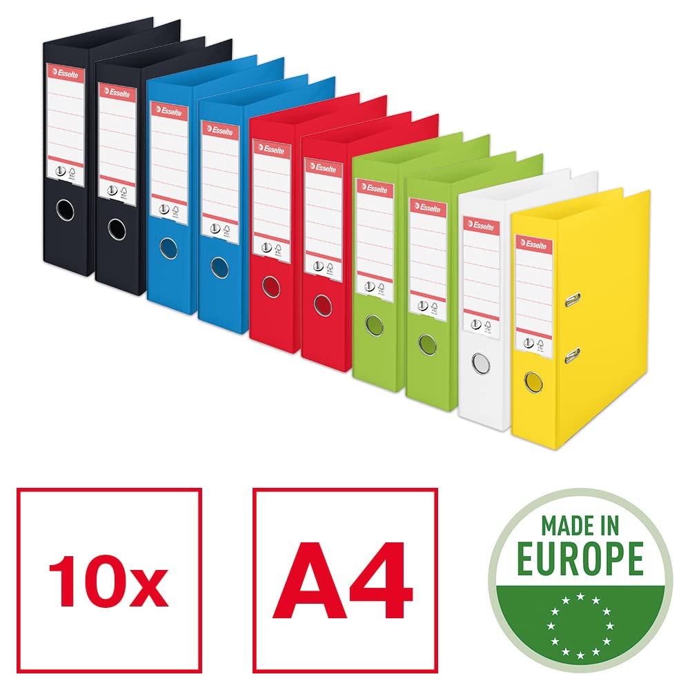 Esselte - Set de archivadores de palanca (A4, 75 mm, 10 unidades), colores variados