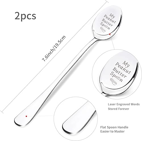 Miniatura 2 de GLOBLELAND 2 cucharas de mantequilla de maní, cuchara grabada de acero inoxidable para expreso, divertido regalo para los amantes del café para