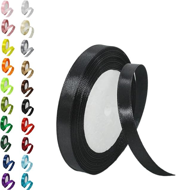 10mm Black Ribbon for Gift Crafting,22M Black Polyester Double Sided Satin Ribbon for Gift Wrapping Balloon Ribbon,Fabric Thick Ribbon for Xmas Valentine Bouquets Hair Bows Cake Wedding Decor