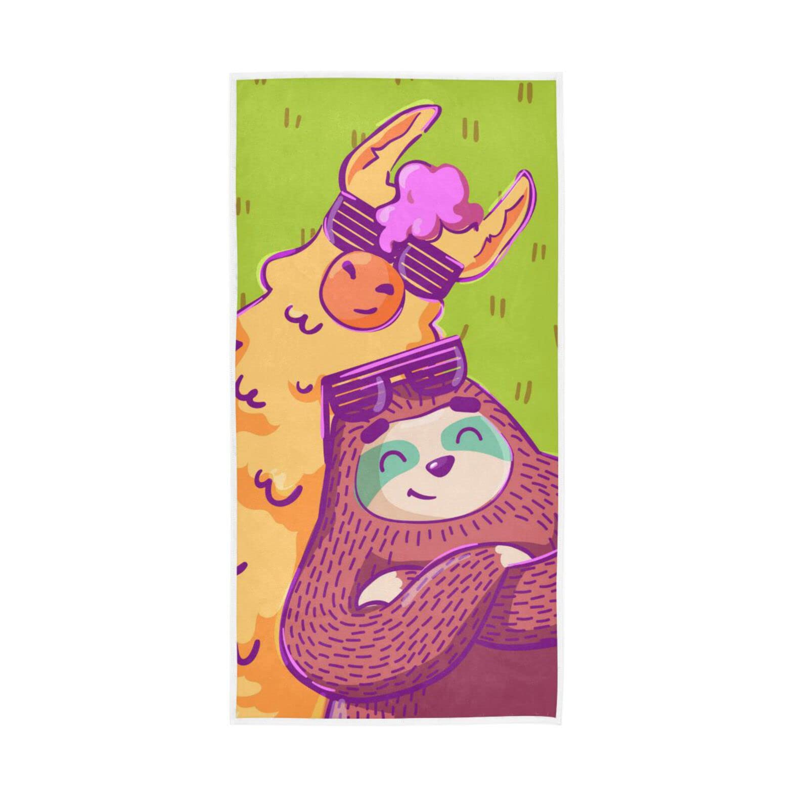 HUYGD Hand Towels Cute Cartoon Lama Sloth Decor Fingertip Soft Face Towel Absorbent Bathroom Kitchen Towels