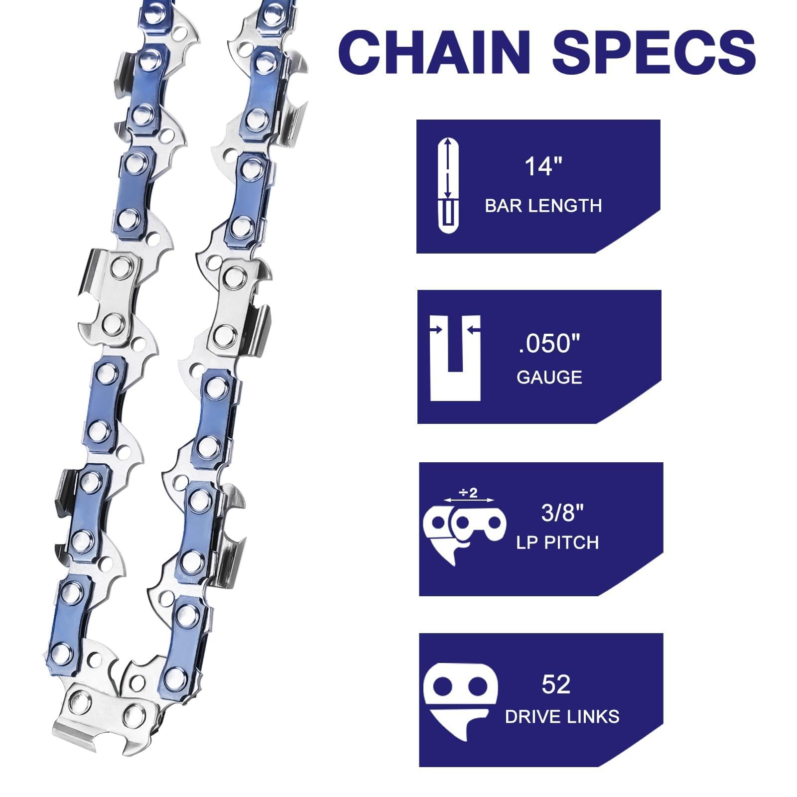 Lot de 4 Chaîne de Tronçonneuse 3/8"LP 52 maillons 1,3 mm, Chaine Tronconneuse pour Guide Tronconneuse 35 cm, Avec 4 Boucle & Gants,Compatibles avec 135,135e,120 Mark II,135 Mark II, ES-162A