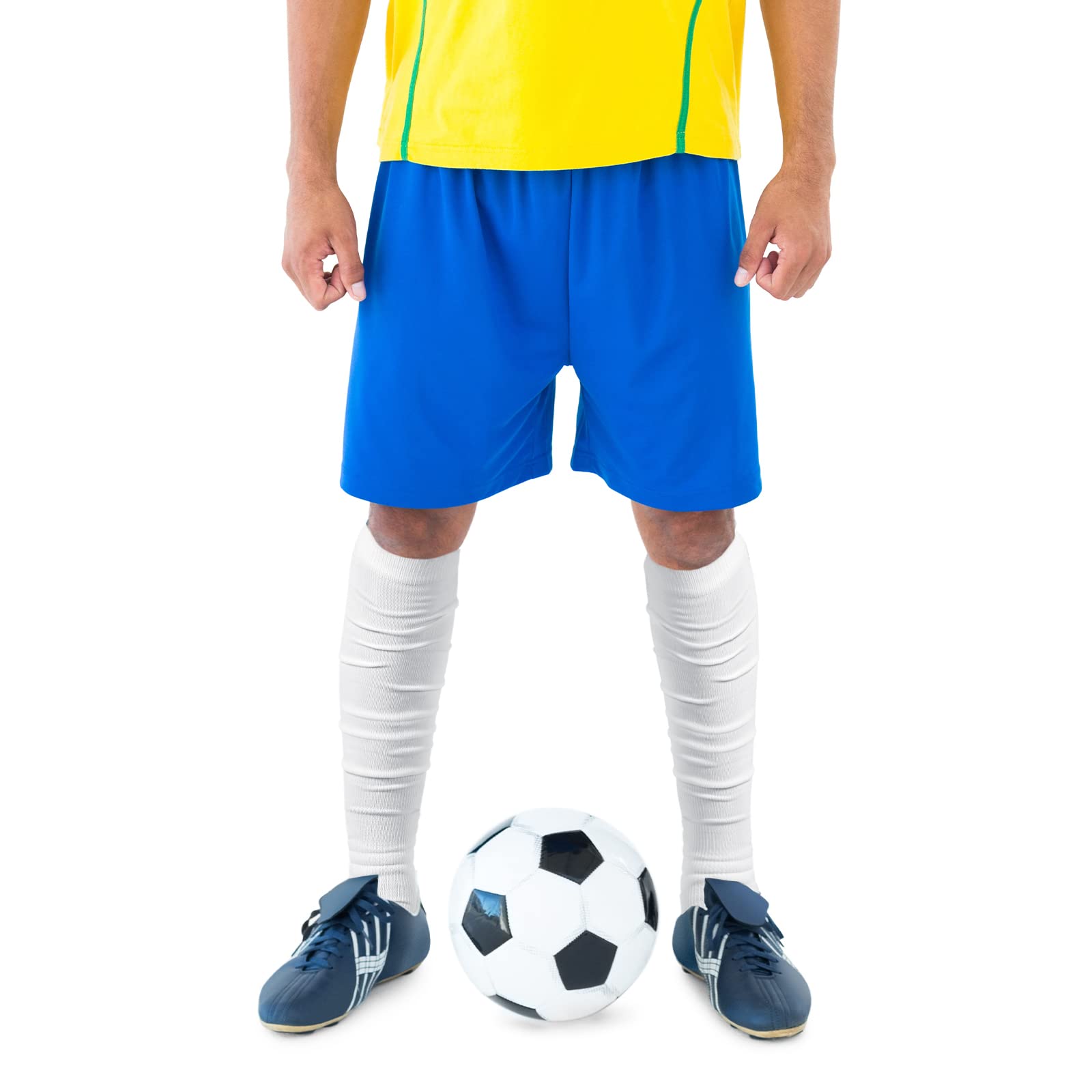 Chuarry Scrunch - Calcetines de fútbol antideslizantes para hombre, calcetines de fútbol extralargos, calcetines de fútbol por encima de la rodilla, atléticos (blanco, 4 pares), Blanco, talla única