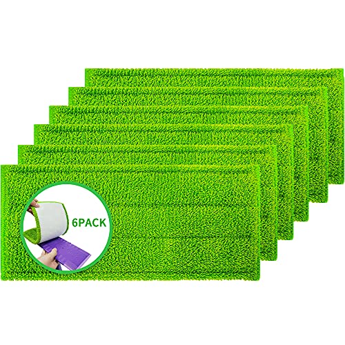 Microfiber Mop Pads 6 Pack Fit Swiffer WetJet Reusable and Washable Microfiber Mop Pad Refills Cleaning of Wet or Dry Floors Fitting for Home/Office Cleaning Supplies (Green)