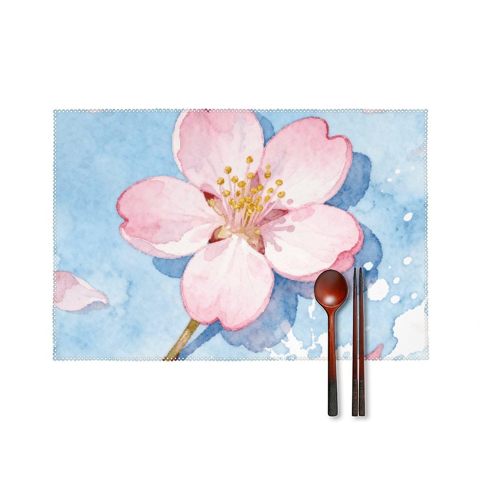 Pink Peach Blossoms Placemats Set of 6 Wipeable Table Mats for Kitchen Dining Table Heat Resistant Waterproof Modern Indoor/Outdoor Non-Slip Easy Clean Place Mats