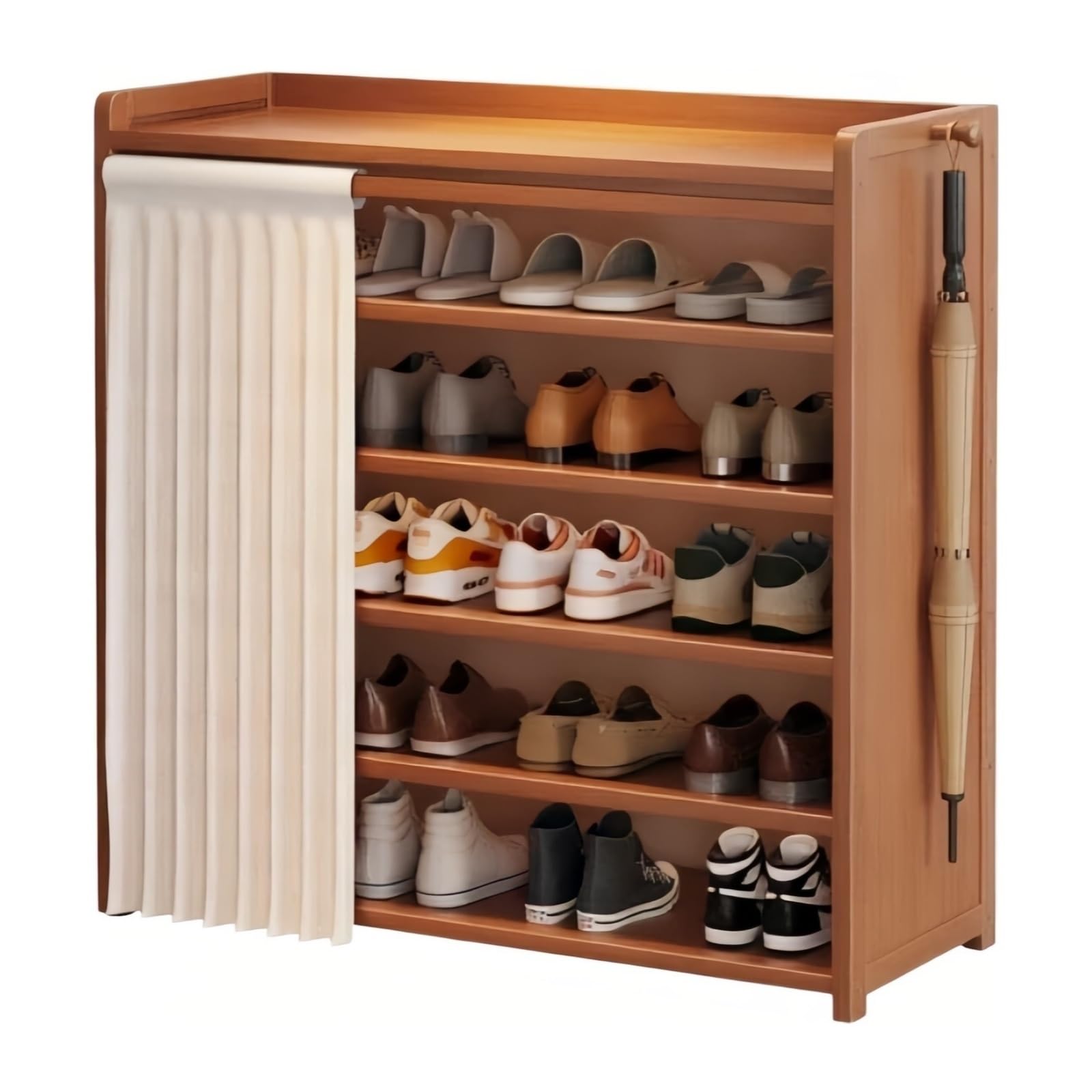 XUJUAN-0227 Shoe Cabinet Indoor Entryway Shoe Cabinet with Curtain Household Rack Storage Shelf(Small)