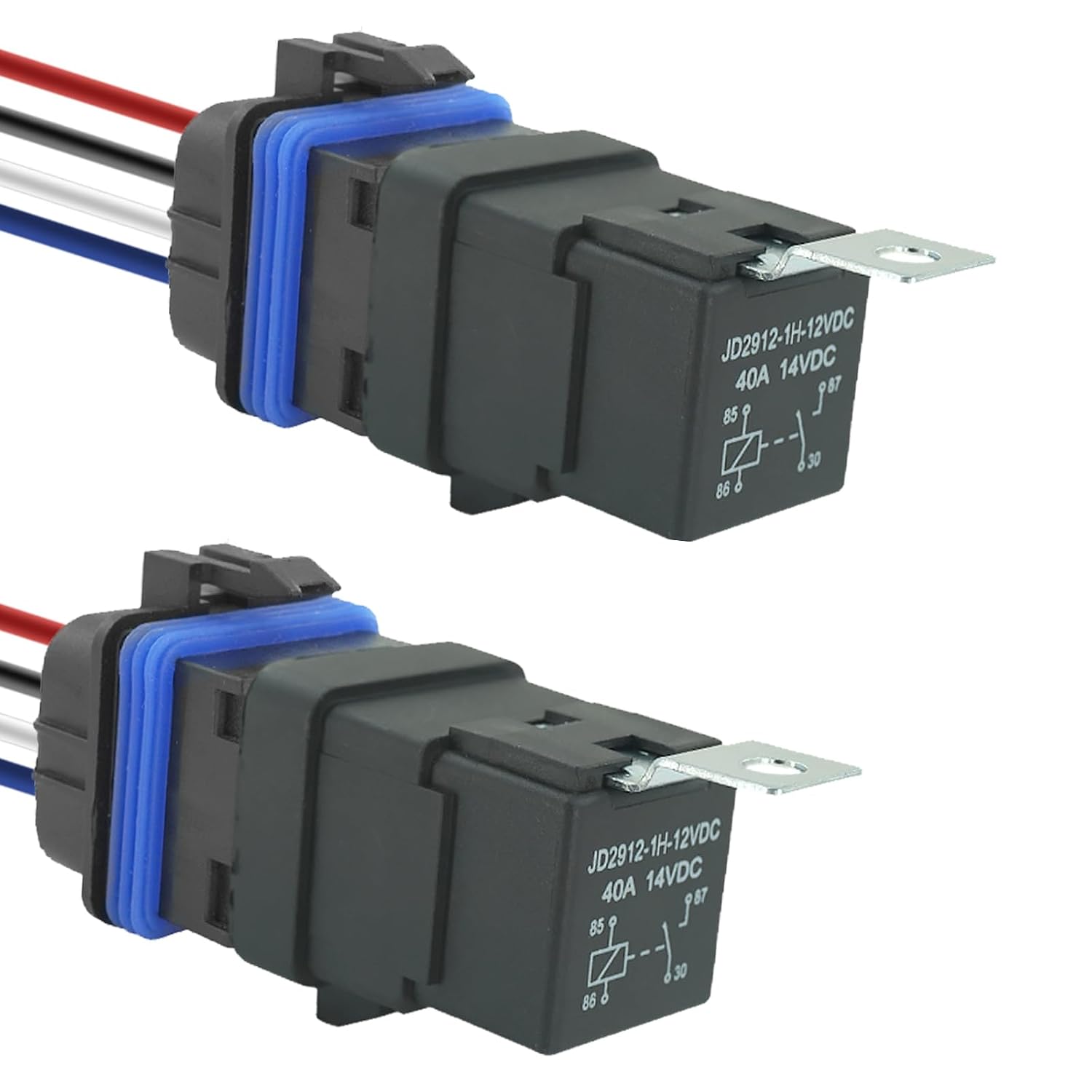 2 Pack Waterproof Relay and Harness Kits 40/30 AMP 12V Relay Switch, 5 Pin SPDT Car Relay with Heavy Duty Copper Wires for Horns Starters Motor Fans