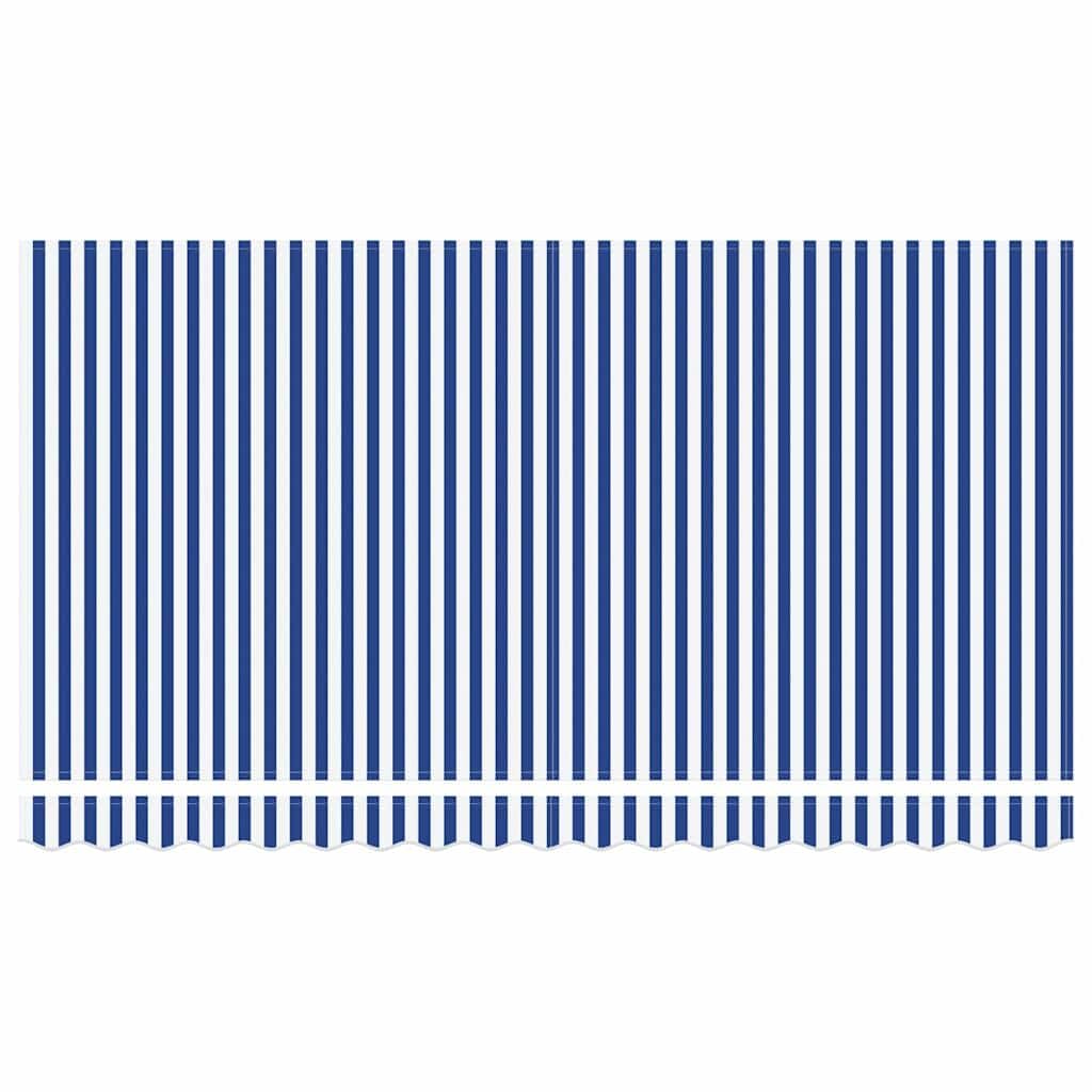 Toldo retráctil azul a rayas 350 x 200 cm eléctrico con mando a distancia, toldo articulado con marco de aluminio para terraza, balcón y jardín, protección solar, marco de toldo blanco