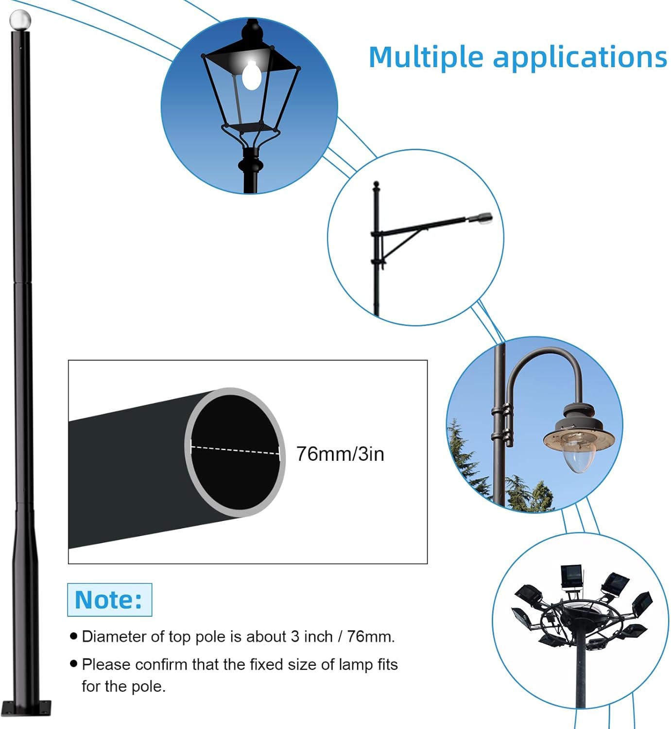 Street Light Pole 10ft, Adjustable Outdoor Light Pole for Garden, Yard, Driveway with Rebar Cage Base, Heavy-Duty Rust-Resistant Street Lamp Post for Landscape, Pathway (10FT)