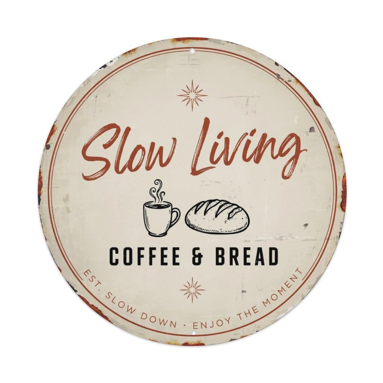 Slow Living Hand Drawn Metal Tin Sign Plaque