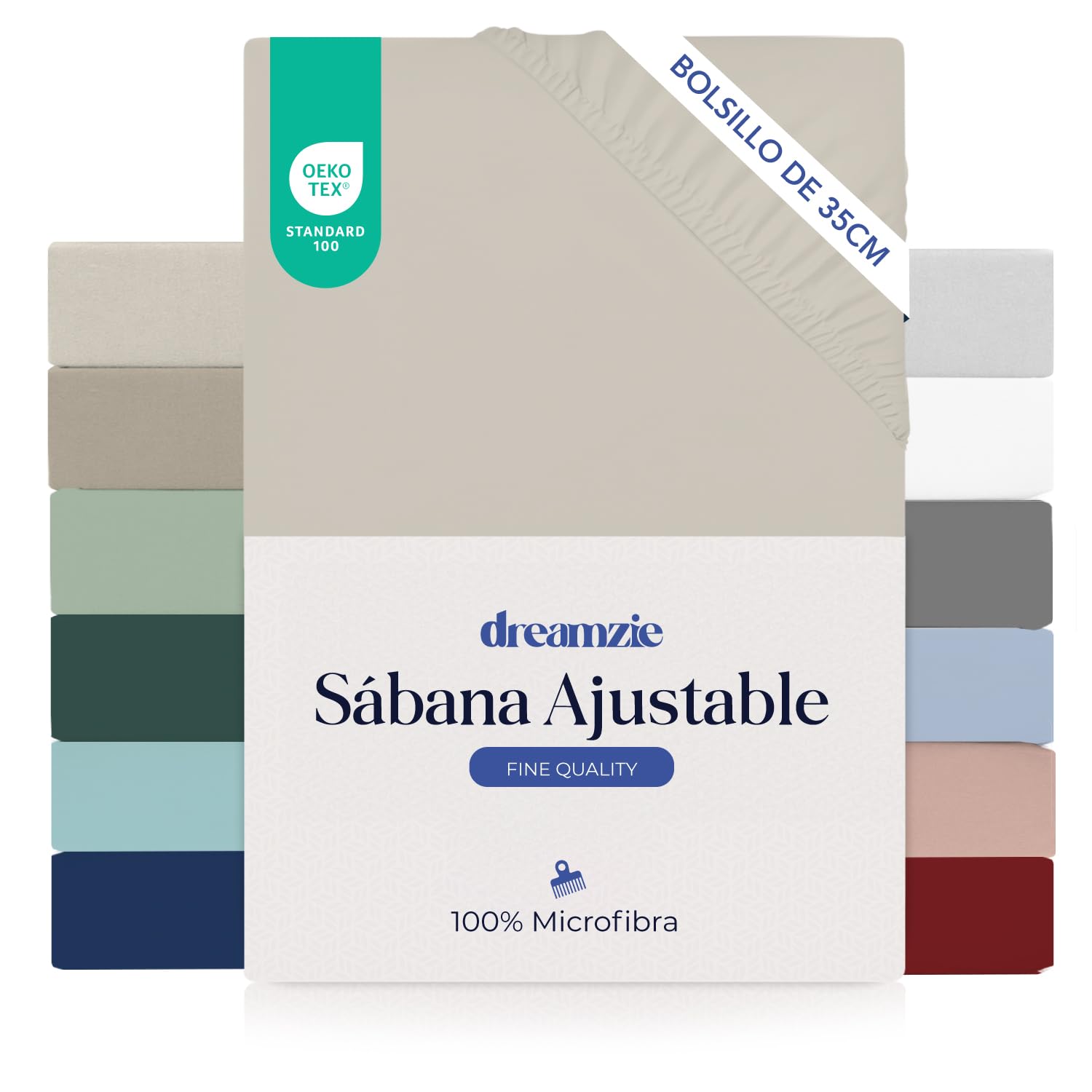 Dreamzie Sabanas 80x190/200 cm - Esquinas de 35 cm para Colchones Gruesos - 100% Microfibra, Beige, Certificada sin Productos Químicos (Oeko Tex), Sabanas Bajeras Completamente Elásticas OEKO-TEX STANDARD 100
