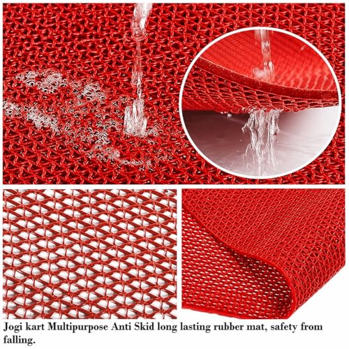 Image of JOGI KART Anti Skid & Multipurpose Rubber /Bathroom Mat /Shower Mat /Carpet /Rugs /Rainmat /Swimming Pool Mat (RED, 2x2 Ft)