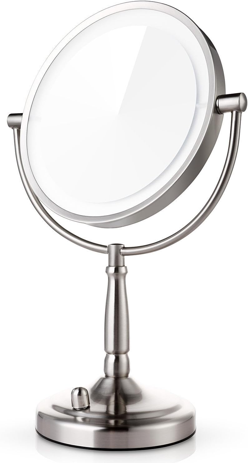 UK Plaque 7X Magnifying Lighted Makeup Mirror, 8 Inch Two Sided White Daylight LED Shadow Free LED Vanity Mirror, Battery Adapter