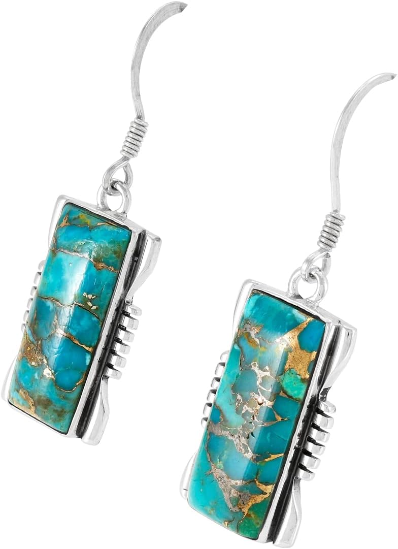Turquoise Earrings 925 Sterling Silver & Genuine Gemstones (Choose Color) - Image 3