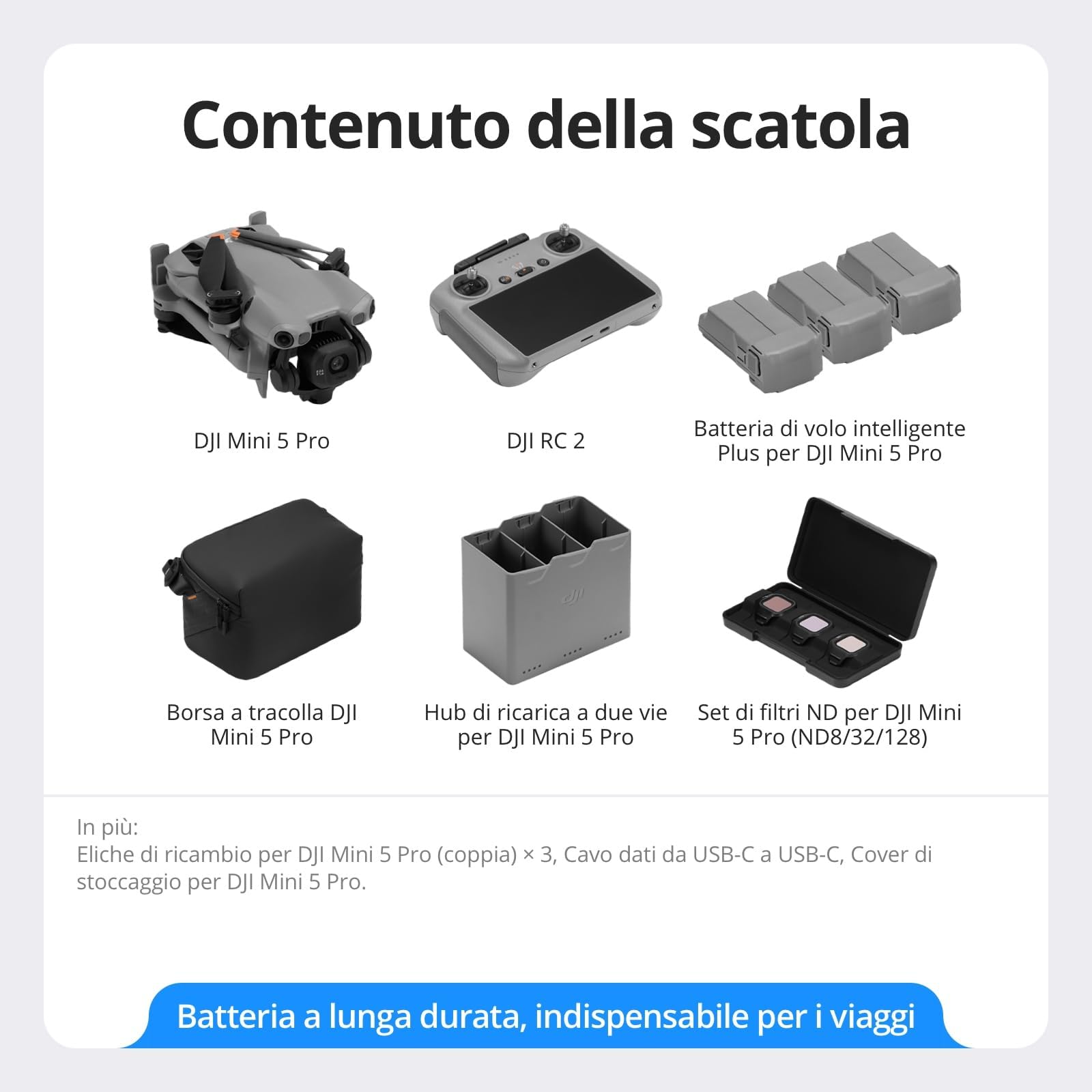 DJI Mini 5 Pro Combo Fly More Plus con DJI RC 2, drone con fotocamera, CMOS da 1 pollice, drone 4K per principianti (Pacchetto di accessori multipli)