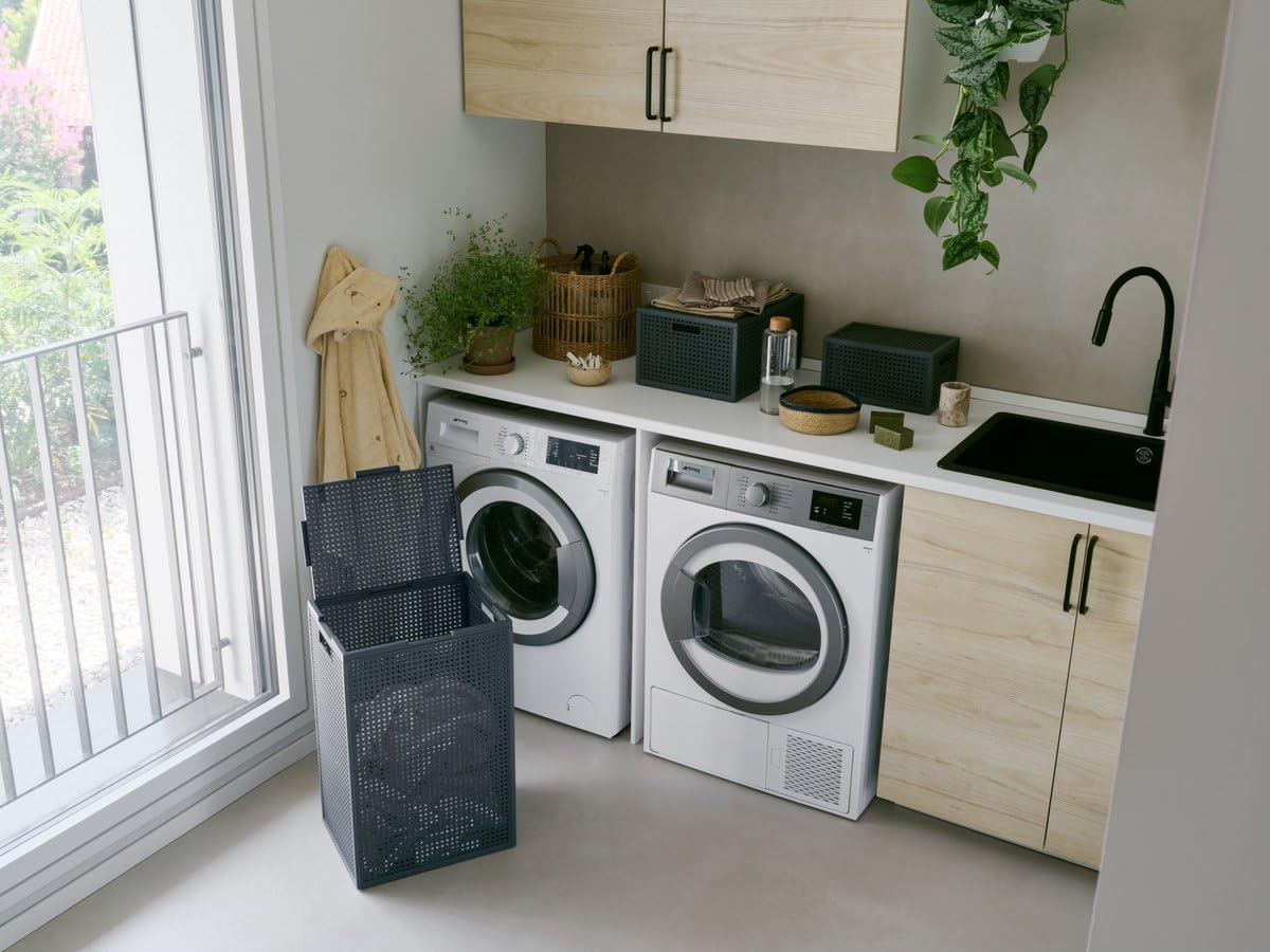Curver Kaya Wäschekorb mit Deckel – 3er-Set – je 60 Liter – 38×29×58,5 cm – Anthrazit – Kunststoff – mit Belüftung