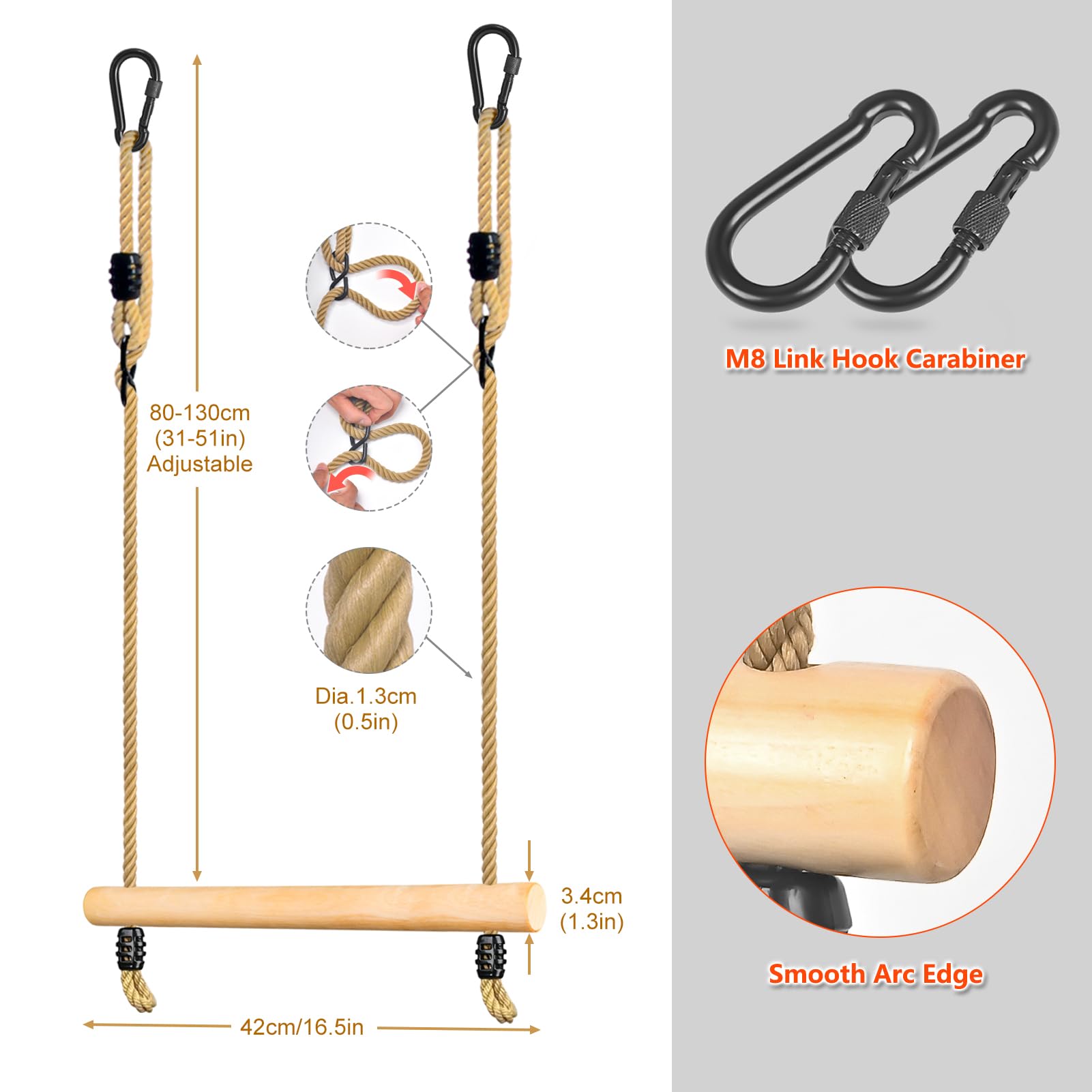 Trapeze Balancoire Exterieur, Accessoire Balancoire Exterieur pour Enfants Barre Trapeze Bois Multifonction Jeux Jardin Extérieur Trapèze pour Portique (Barre Trapeze)