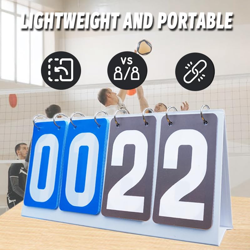 Marcador Deportivo Impermeable Portátil Flip 4 Dígitos para Fútbol Baloncesto Tenis Bádminton Azul Gris