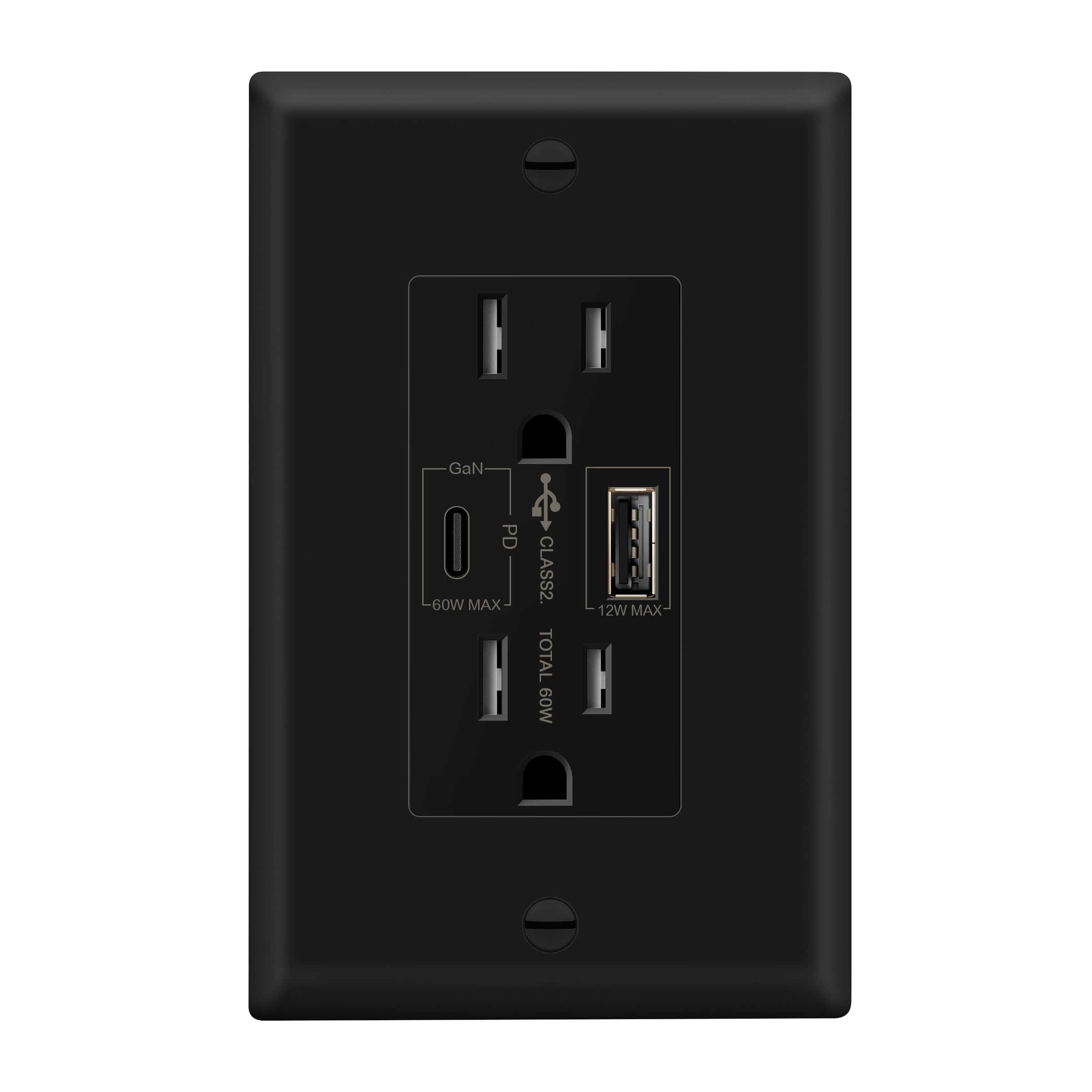 LIDER USB-C Constant PD 65W Wall Outlet, Duplex Tamper-Resistant Receptacle with USB Type-C & Type-A, Power Delivery, GaN Technology, Interchangeable