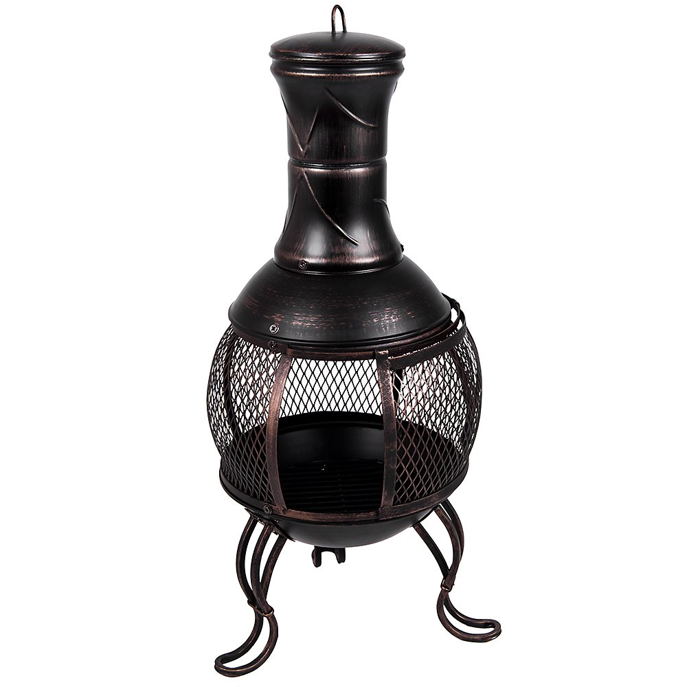Home Discount Acciaio braciere da Giardino, terrazza Grill Camino, Chimnea Nero & Oro Antico