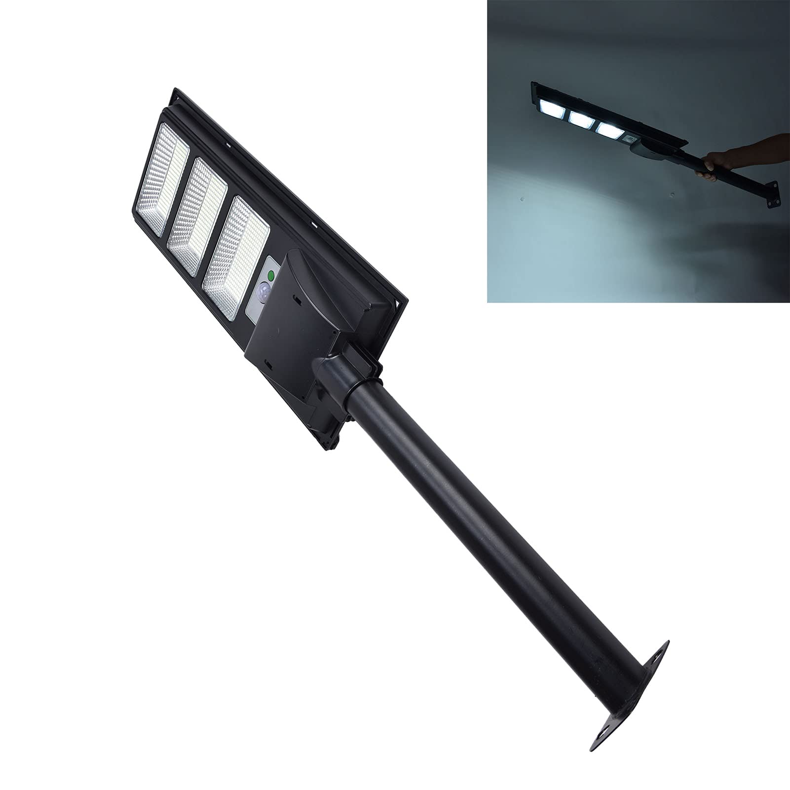 Réverbère solaire de 500 W LED Télécommande Minuterie Capteur de mouvement par induction du corps humain IP65 Lumière de jardin imperméable extérieure pour rues, trottoirs