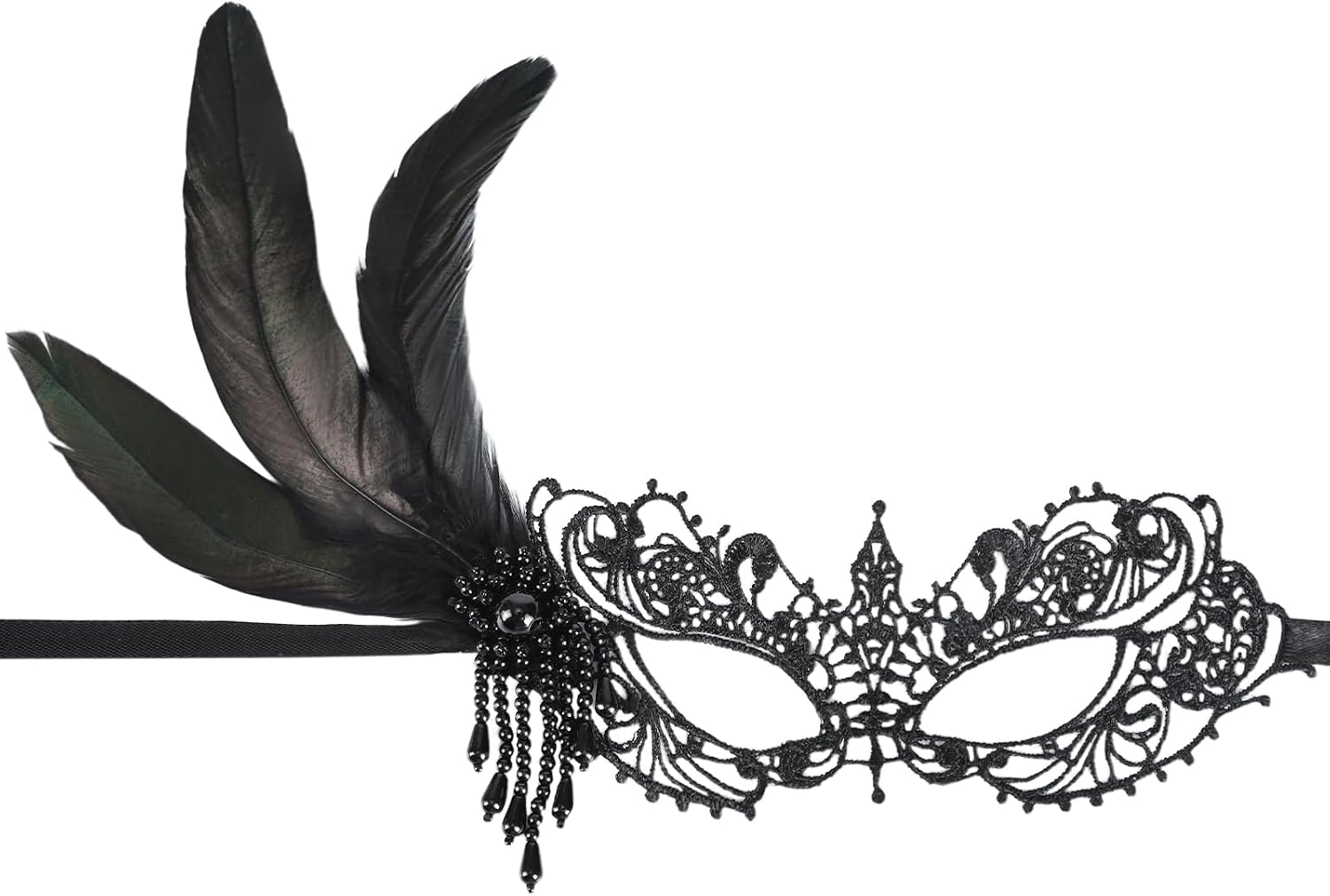 Zinniday Lace Masquerade Masks for Women - Elegant Venetian Mask 1920s 50s Antique Eyemask Feather Halloween Mask for Party
