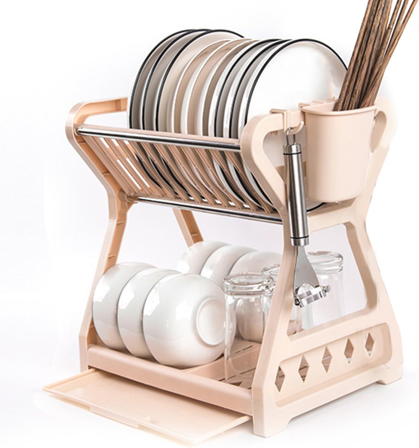 YelaJoy Dish Drying Rack - 2 Tier Space Saving Kitchen Rack, Multilayer Versatile Countertop Rack with Cutlery Holder for Plates/Bowls/Cabinet
