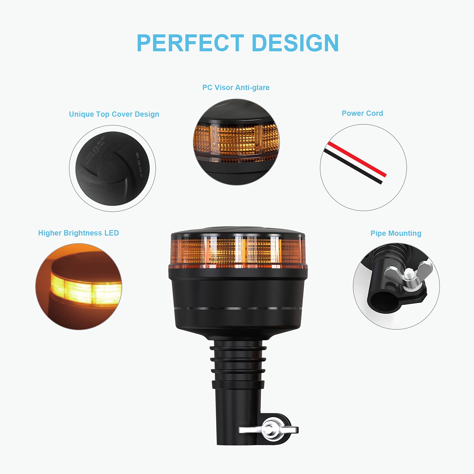 Agrieyes Mastmontierte Rundumleuchte 3,6 Zoll, 38 LED Blinklichter FüR Fahrzeuge, Mini-Rohr-Stroboskop-Warnblinker FüR Traktoren, Lkw, Golfkarts, Gabelstapler, SchneepflüGe