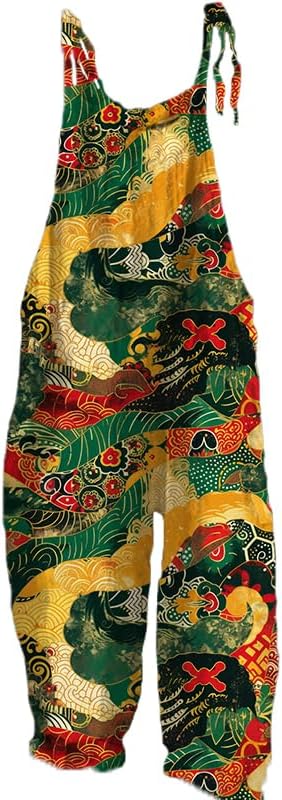 Casual Plus Size Overalls for Women Wide Leg Pants One Piece Japanese Art Style Jumpsuits with Pockets