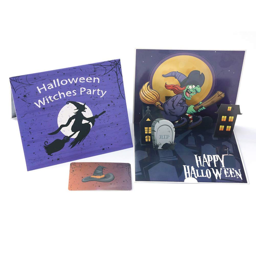 Halloween Karte Mit Licht & Musik – 3D Pop-Up Grußkarte Für Kinder & Erwachsene (lila)