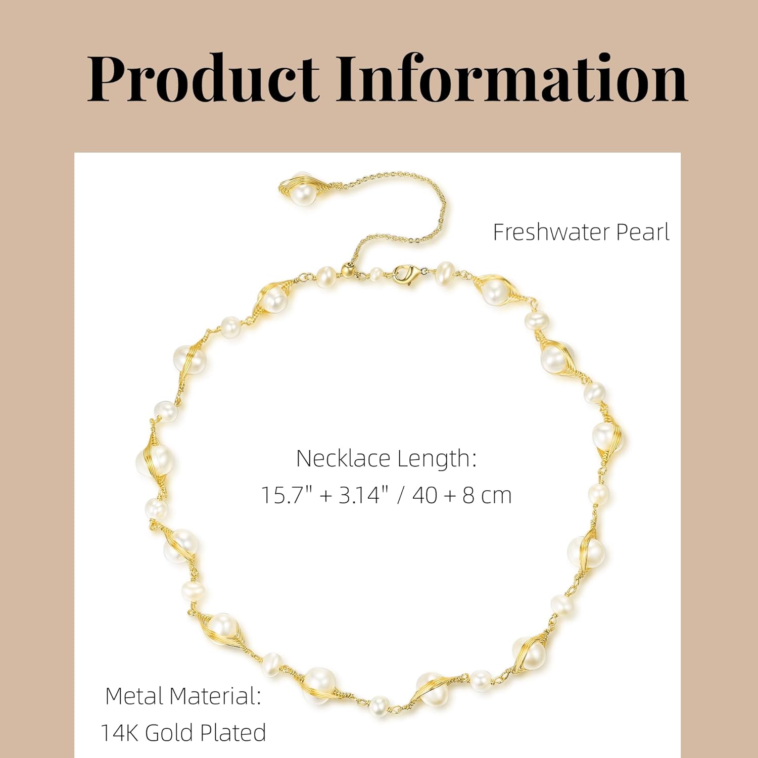 Vintage Baroque Pearl Bead Choker Necklace for Women Dainty Freshwater Baroque Pearl Jewelry Chain Delicate Y-shaped Choker Gift for Mom Lover Her (14K Gold Plated)