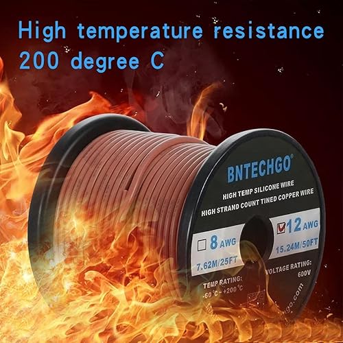 Vista 32 de BNTECHGO Carrete de alambre de silicona calibre 12, 50 pies, color rojo, flexible, 12 AWG, alambre de cobre estañado trenzado
