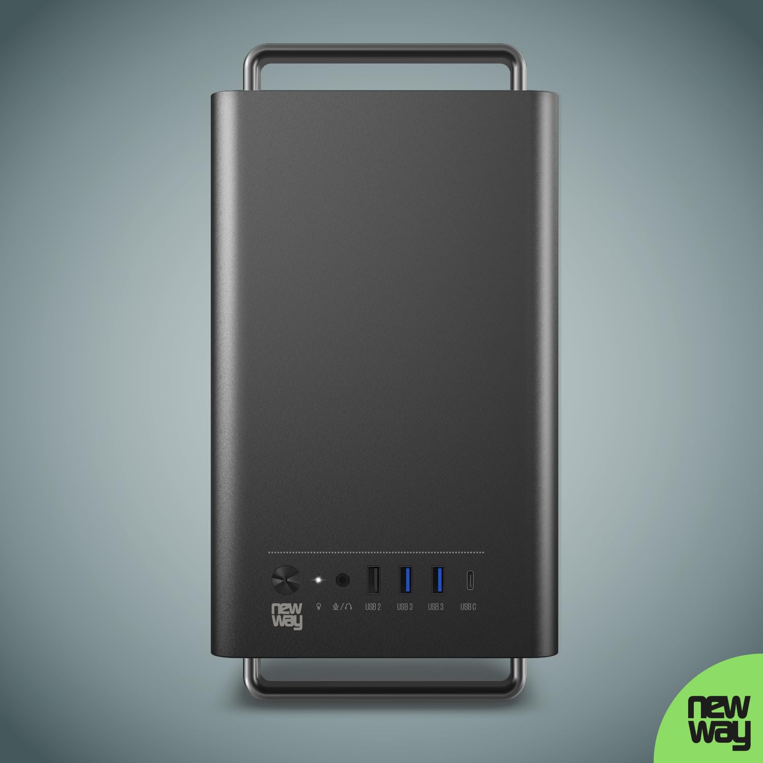 NEWWAY NC1 Case PC Mini Tower Portatile - Compatibile con Mini-ITX, ITX, Micro-ATX - USB Tipo C - 1 x Ventola Inclusa 9MM 3 PIN Molex - Parete in Rete Metallica - Nero