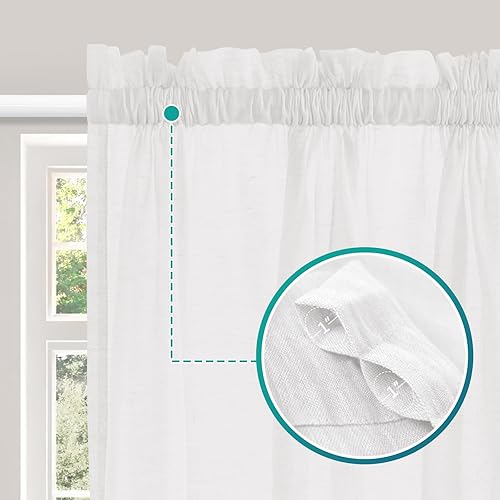 Miniatura 3 de Turquoize Cortinas transparentes para dormitorio, bolsillo para cortinero, lino natural mezclado