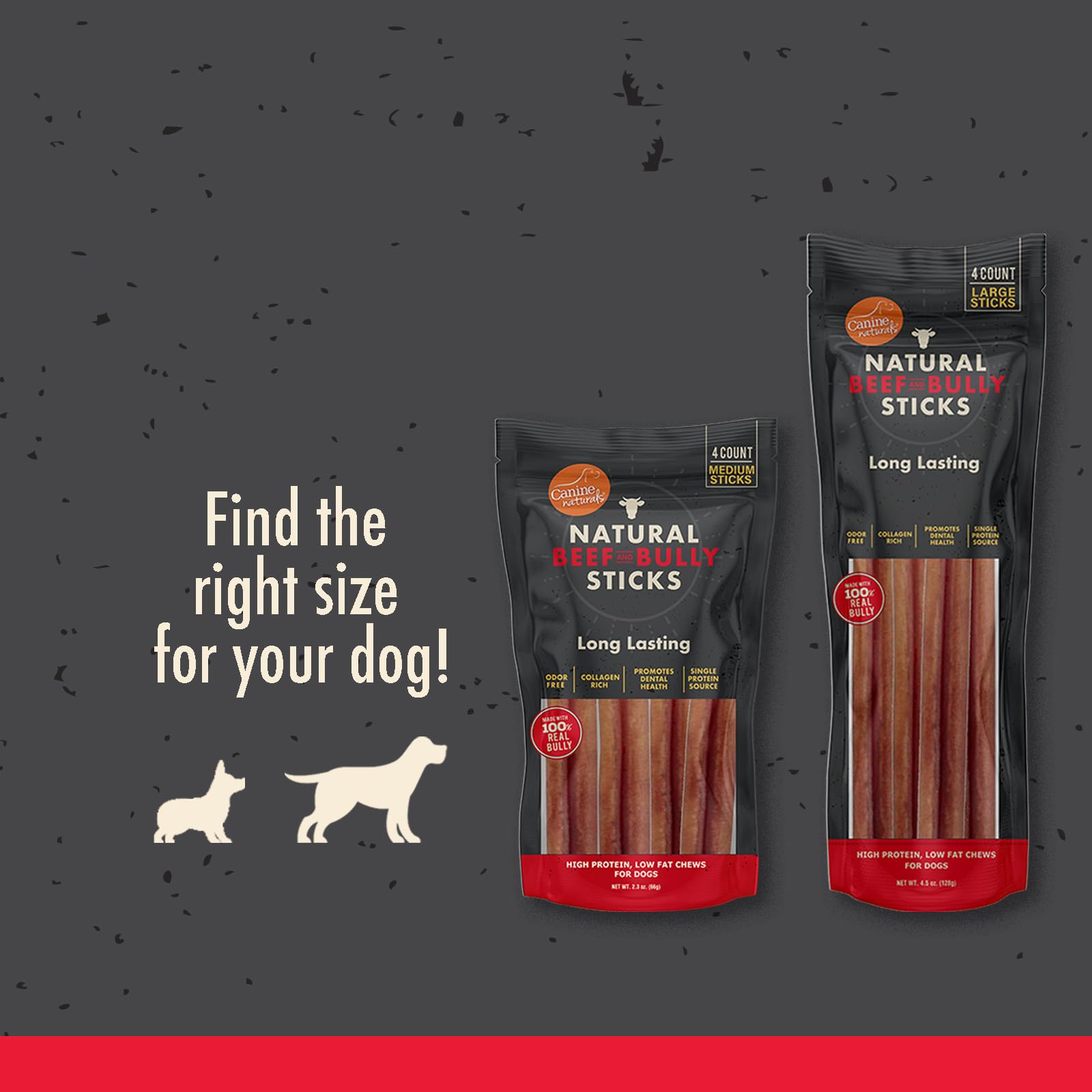 Canine Naturals Naturalna wołowina i byk paluszki do żucia o długiej żywotności, bez zapachu, z wysoką zawartością białka, fakty Bully | 4 duże patyczki