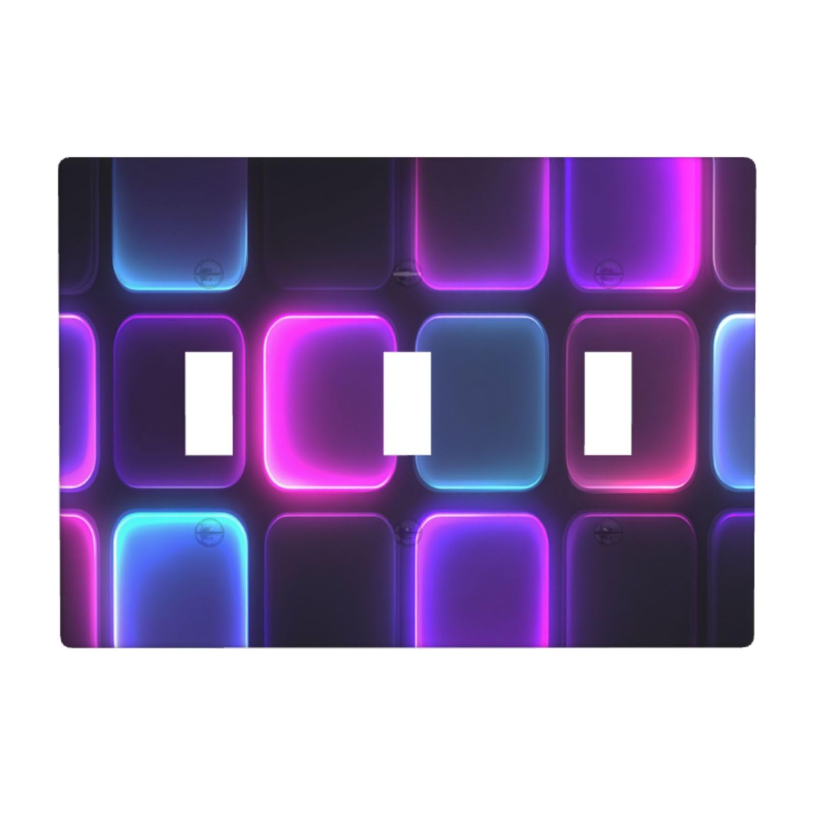Abstract Neon Grid Composition Light Switch Covers 3 Gang Triple Toggle Wall Plate Switchplate Electrical Faceplate for Bathroom Kitchen Bedroom Decor