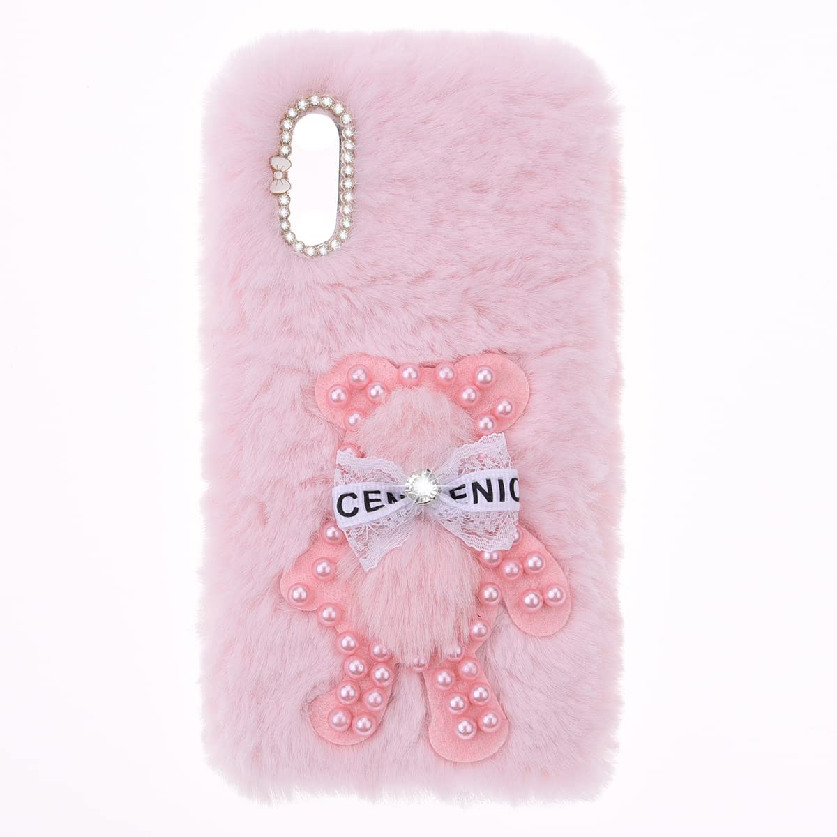 YKTO Peluche Coniglio Custodia per Xiaomi Poco C40 Cover Shiny Bow Pearl Bear Simpatico Peluche Morbido e Confortevole per Xiaomi Poco C40 Peluche Coniglio Silicone,Orso di perle rosa