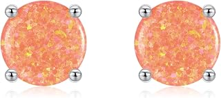 925 Sterling Silver Hypoallergenic Opal Stud Earrings, Opal October Birthstone Earrings for Women