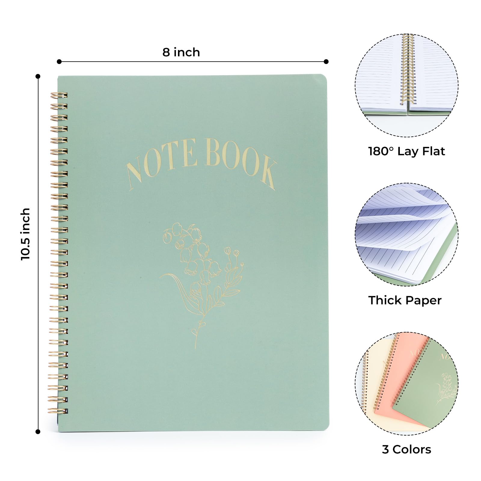 M&G Spiralnotizbuch, 3er-Set, großes süßes College-Tagebuch für Frauen, 100 Seiten, A4, 8 x 10,5, linierte Seite für Arbeit, Schule & Notizen