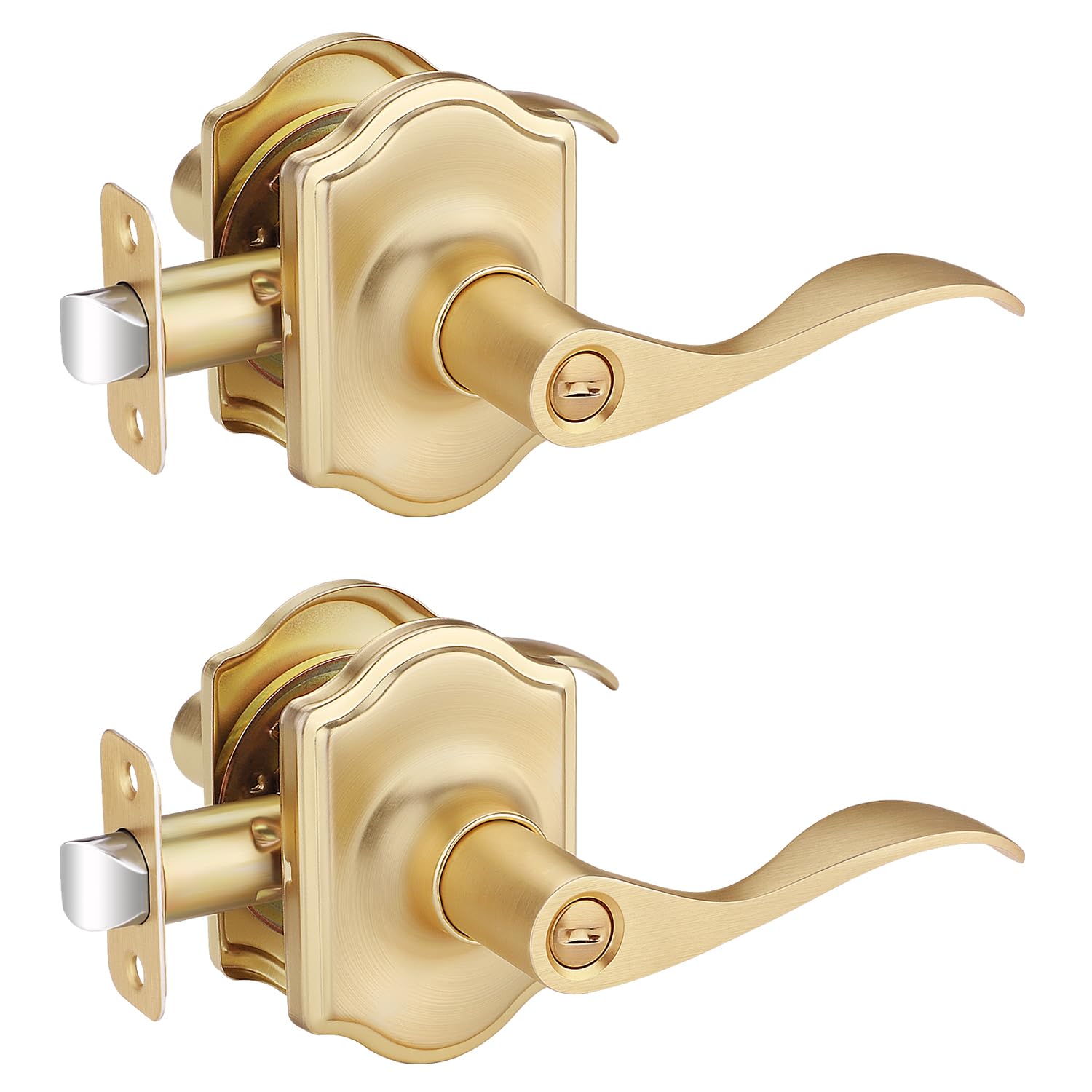 Bonpoly 2 Pack Gold Door Knobs Interior, Keyless Privacy Door Handle