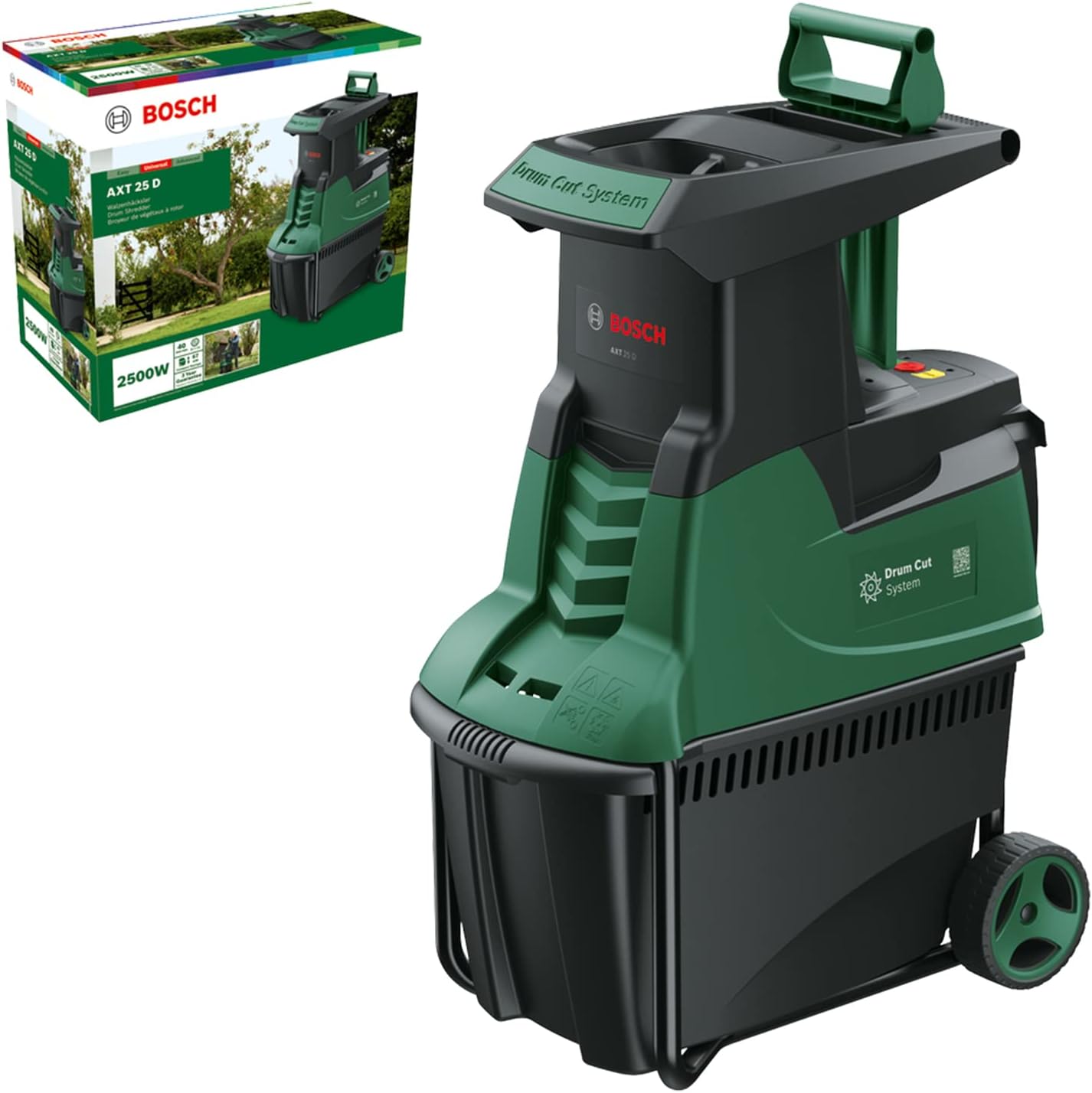 Bosch Quiet Garden Shredder AXT 25 D (2500 W; Suitable for Tough Wood and Thorny Shrubs; Integrated Collection Box 53L)