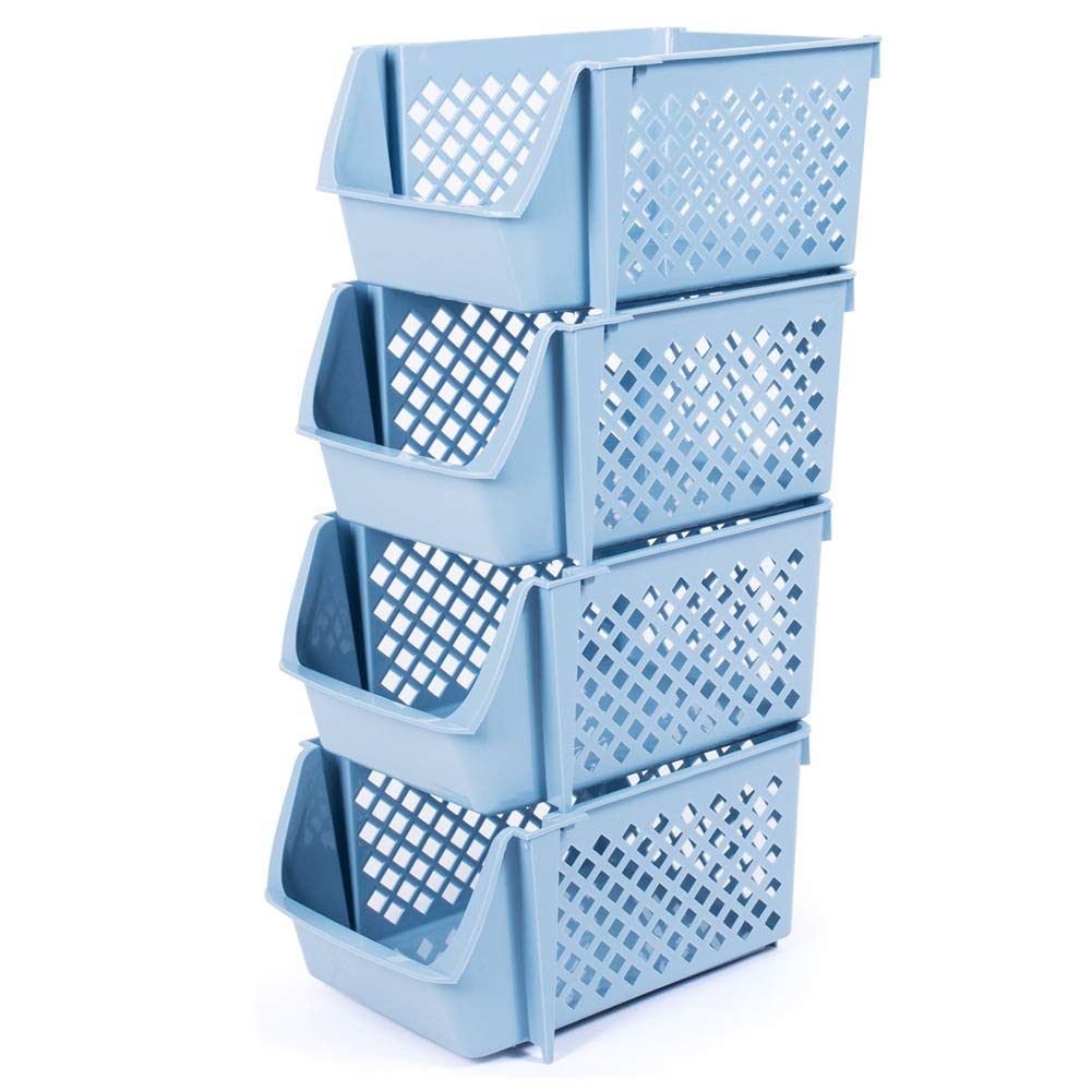 Cenluxer - Set di 4 cestini impilabili per alimenti, snack, giocattoli, articoli da toeletta, in plastica, colore: blu