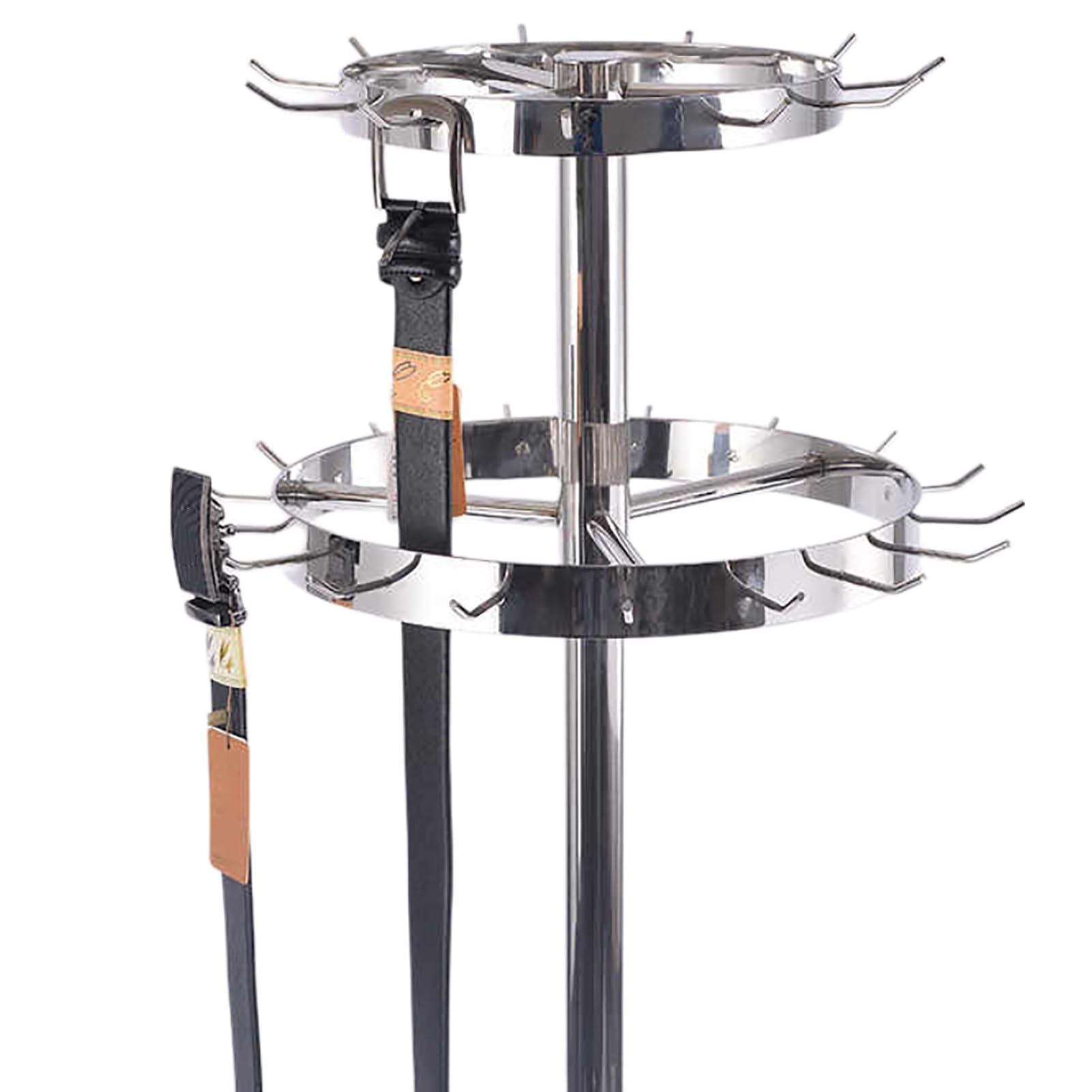 Zweistöckiger, Drehbarer Gürtelständer Aus Metall Für Einzelhandel Und Haushalt, Gürtelhalter Aus Edelstahl Mit Integriertem Aufbewahrungseimer(Black,1 Pack)