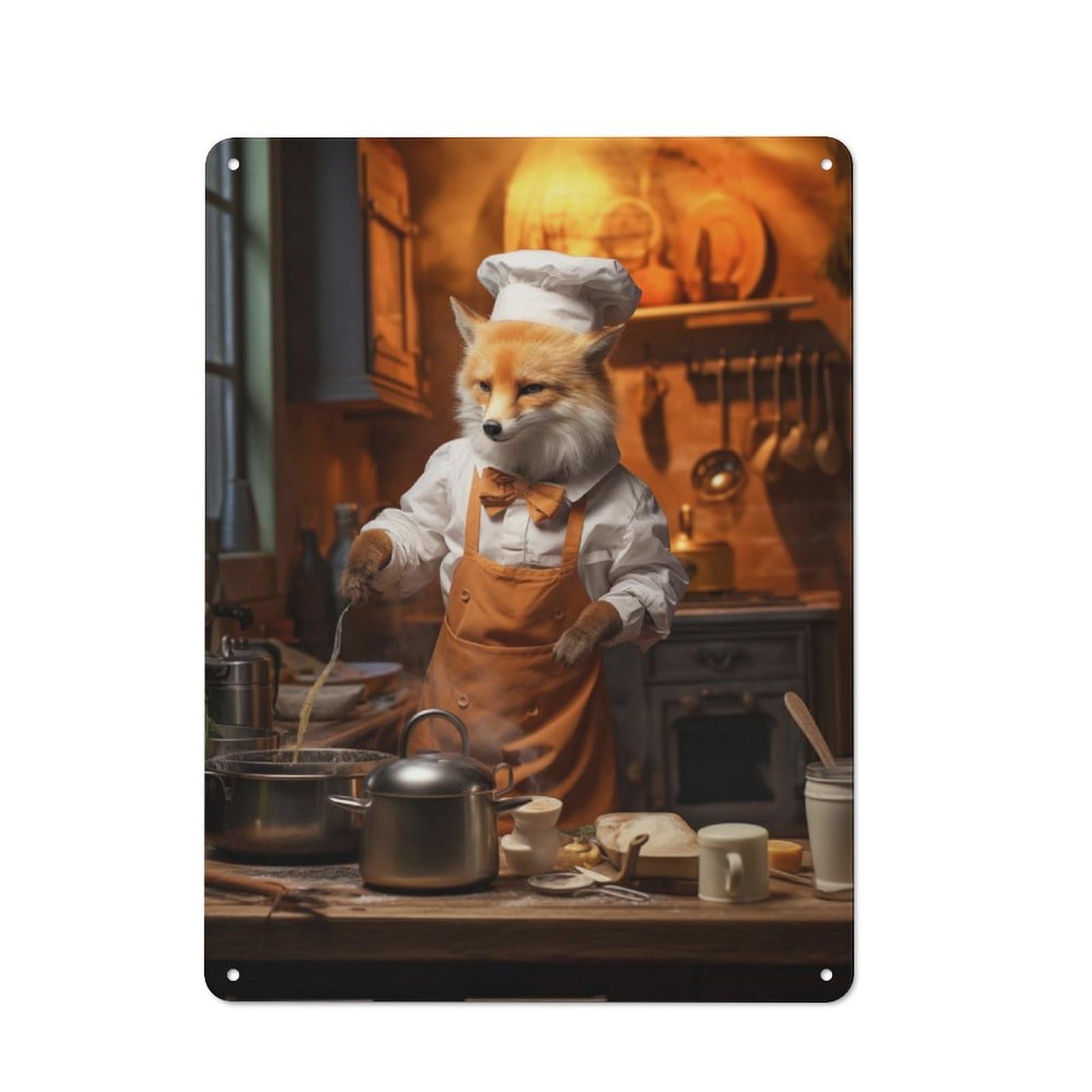 Junmoney Fox Cooking Kitchen Funny Tin Wall Plaque 40X30cm With For Dining Room Or Kitchen, For Collectors Decorating Kitchens And Dining Spaces