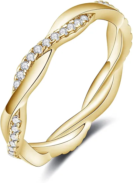 IMOLOVE Moissanite Wedding Band Wedding Rings for Women Twisted Rings 925 Sterling Silver Rings with 18K Yellow Gold Plated Eternity Stackable Engagement Ring Anniversary Band Size 9