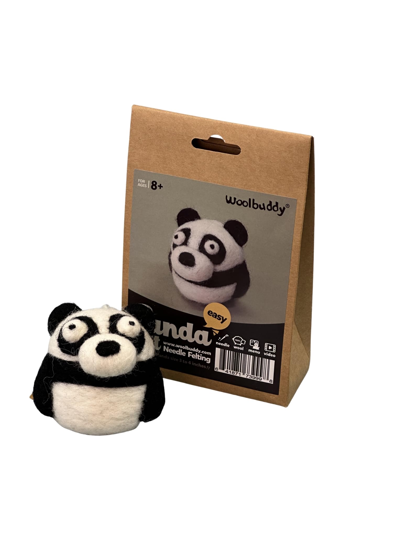 Woolbuddy Needle Felting Kit for Beginners & Adults – Panda DIY Felt Animal Starter Kit with Natural Wool Roving, Felting Needles & Step-by-Step Instructions