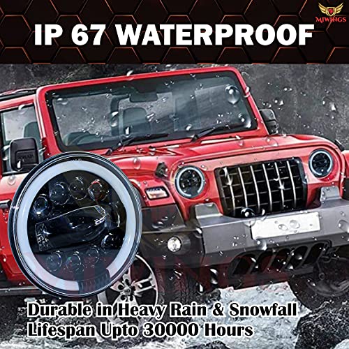 Image of Miwings 7 inch Round LED 1LNG8CB Style Hi /Low Beam Amber & White Headlight 75W H4 Compatible with Royal Enfield, Jeep, Thar, motorcycle, Cars, Harley Davidson