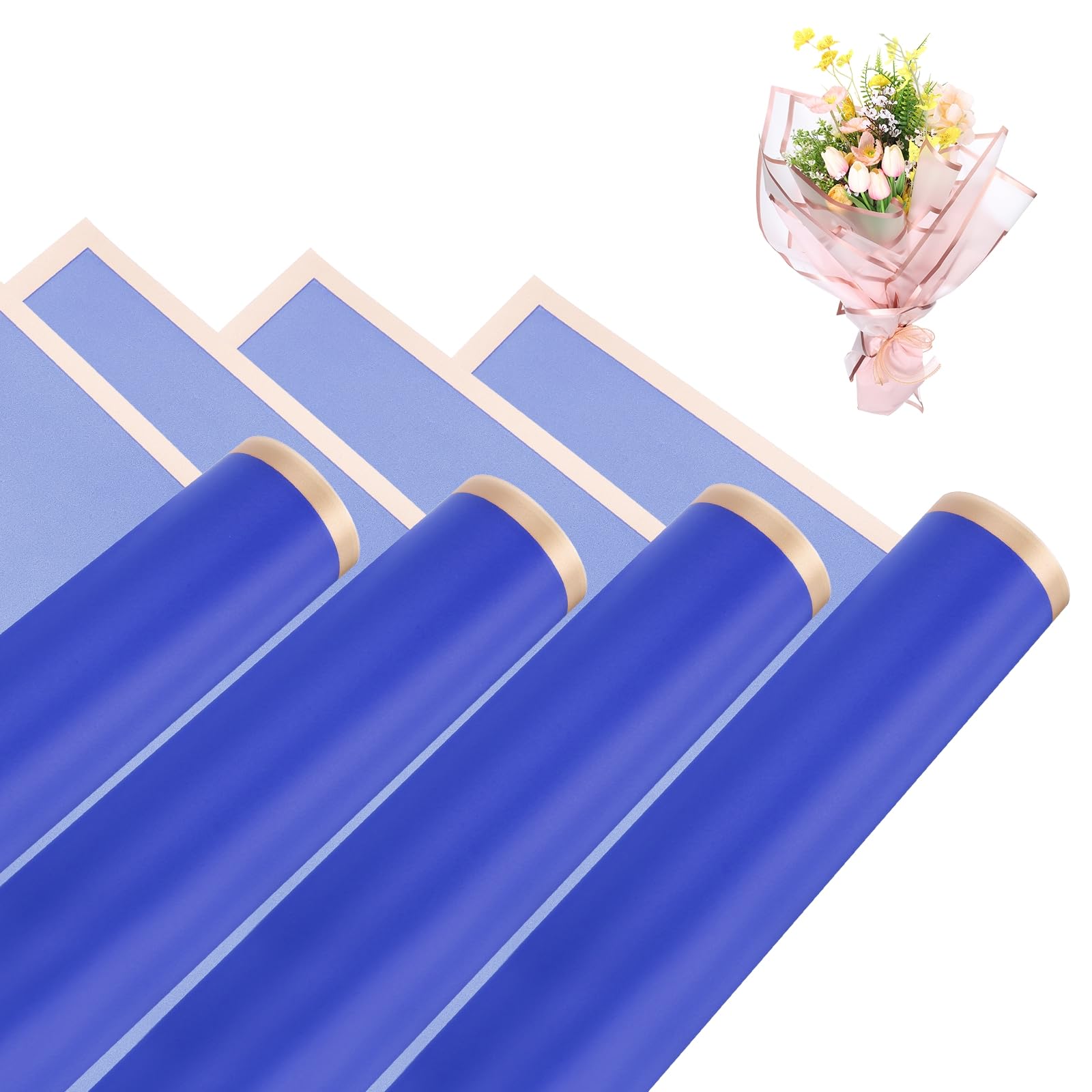 sourcing map Flower Bouquet Wrapping Paper, 56cm/22 Inch Waterproof Floral Wrapping Paper for Flower Bouquet DIY Gift, Wedding, Birthdays, Valentine's Day, Pack of 20(Dark Blue)
