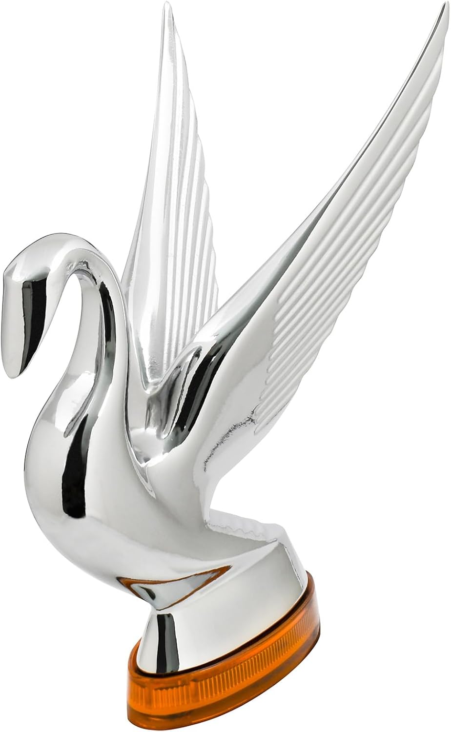 GG Grand General 47980 Chrome Swan Hood Ornament with Amber/Amber 6 LED Glow Base