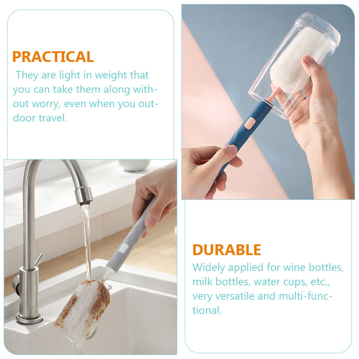 ULTECHNOVO 12piezas Escobilla Para Biberones De Mango De Rainbow Cepillo De Limpieza Para Botellas y Utensilios De Cocina Diseño Colgante y Fácil Almacenamiento