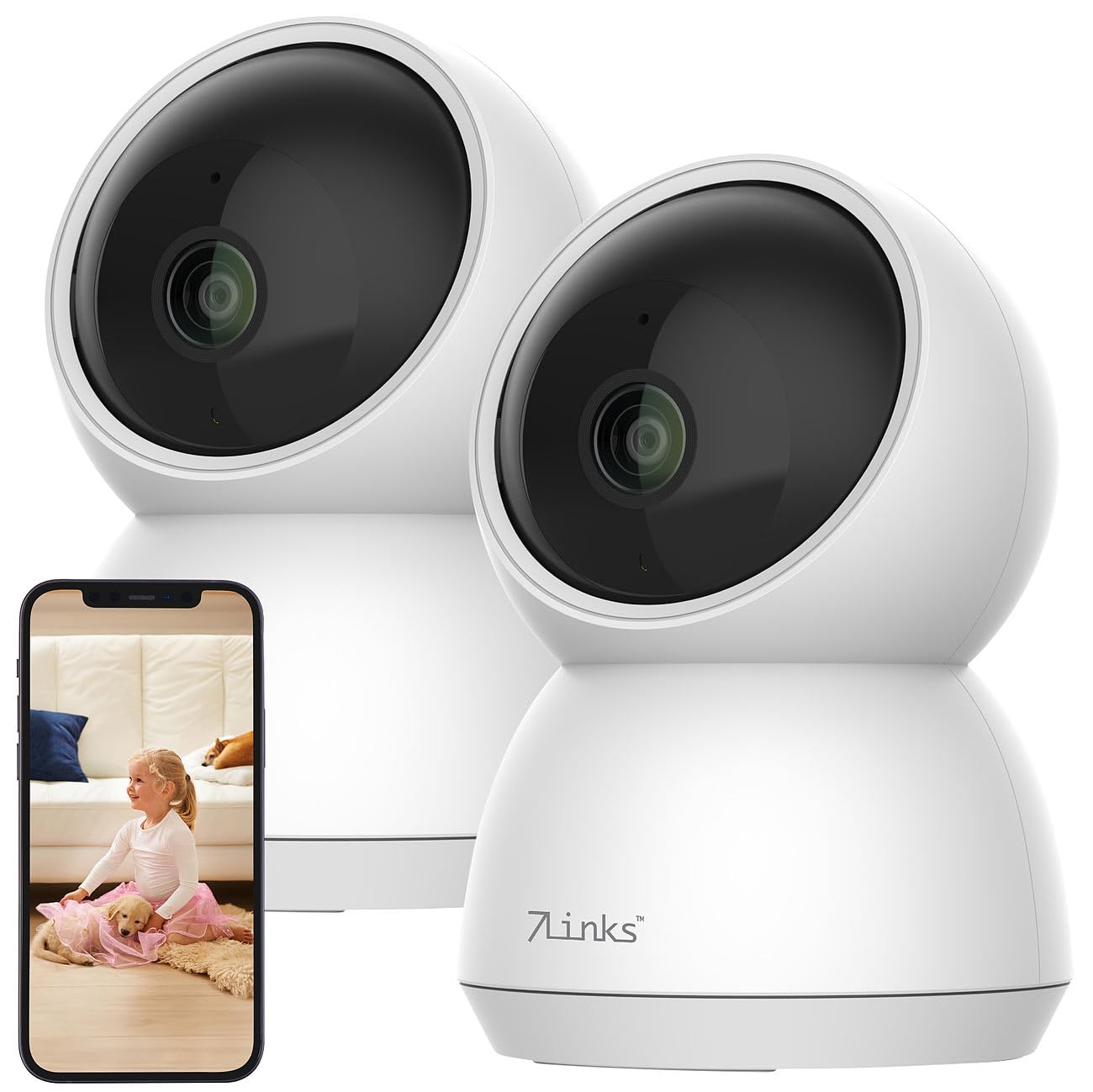 7links 4K Überwachungskamera: 2er-Set WLAN-Überwachungskameras mit nativem 4K UHD, IR-LEDs, Pan/Tilt (Innenraum, schwenkbar, PC)